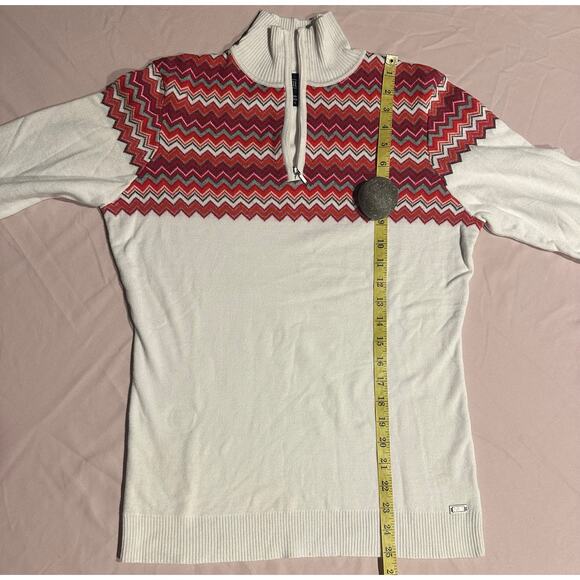 Nils designer quarter-zip sweater red & white zigzag pattern Large Women’s Top - Picture 4 of 7